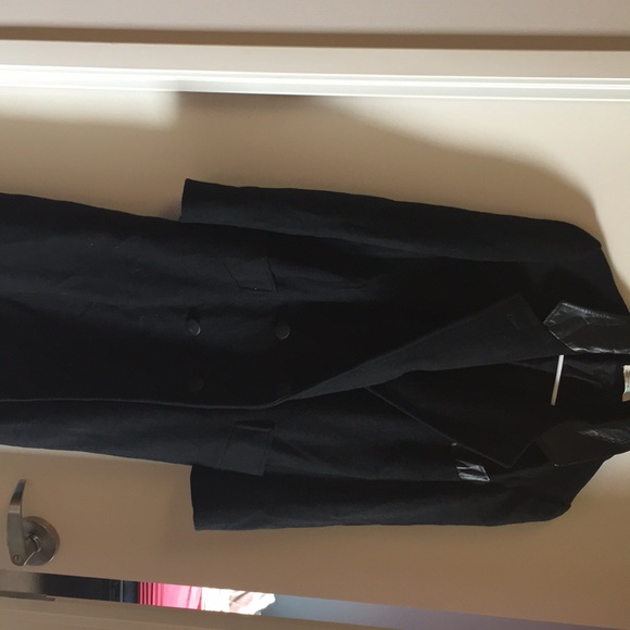 Long size coat 100% wool + real leather details - Picture 2 of 3